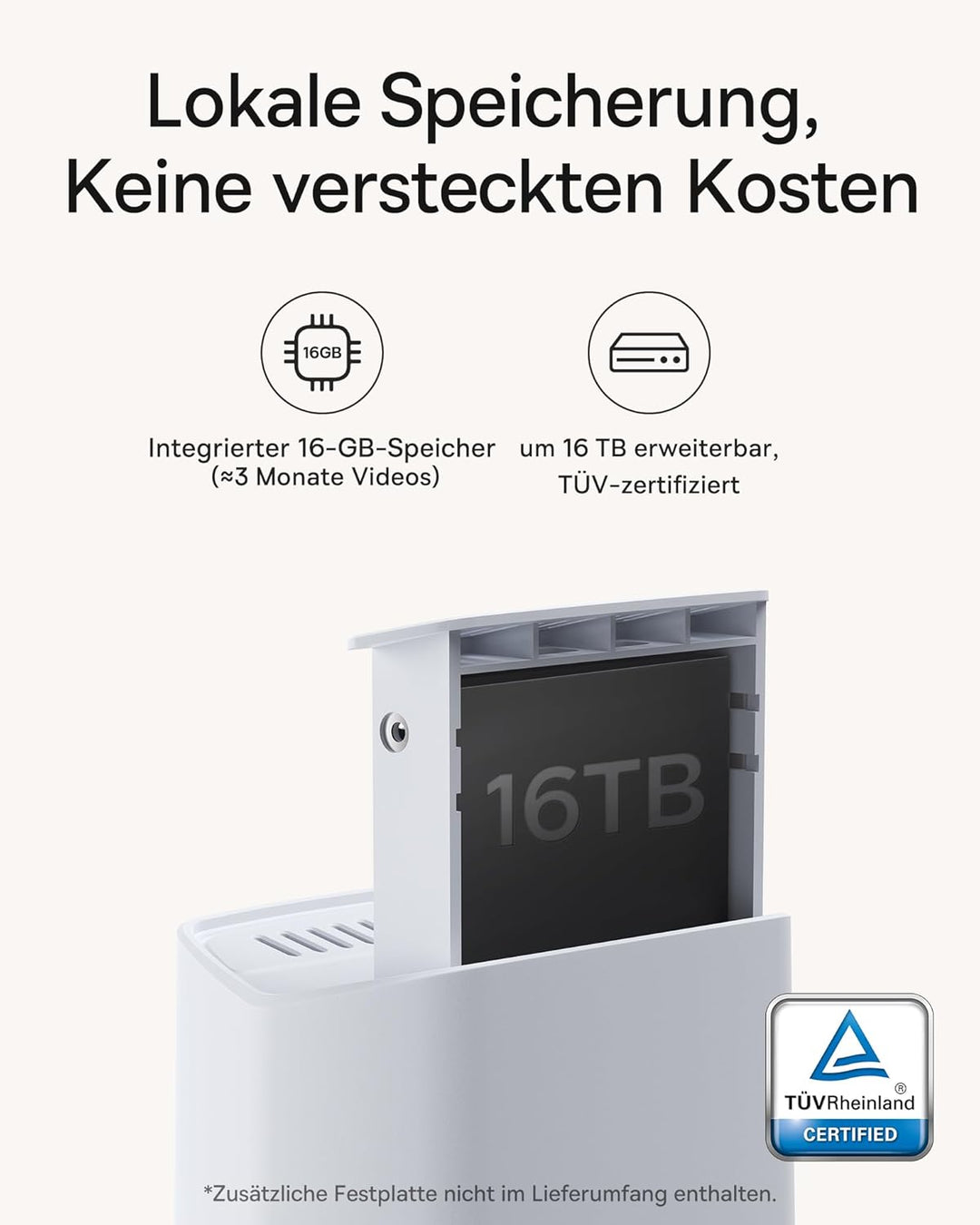 Baseus Security Überwachungskamera Aussen Kabellos 16TB Erweiterbarer Speicher, 210Tage Akku, IP67 W