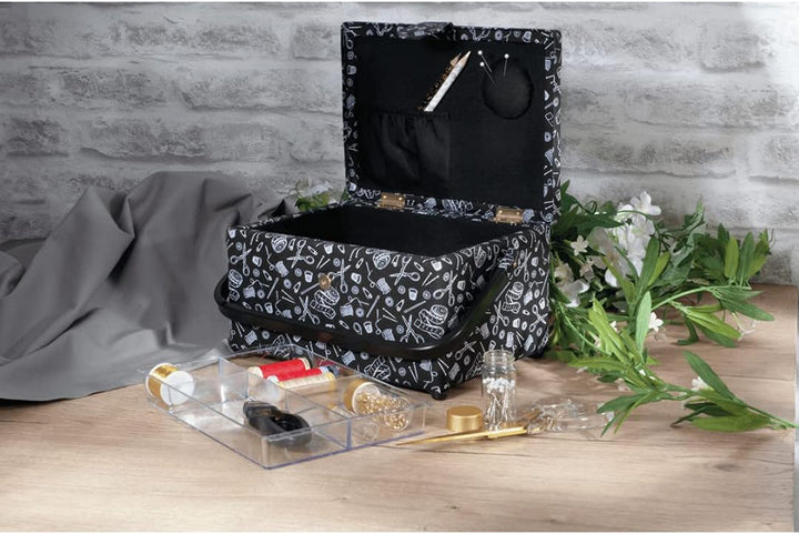 Hemline Goldfarbene Nähbox: (M): Hemline Gold Notions Print