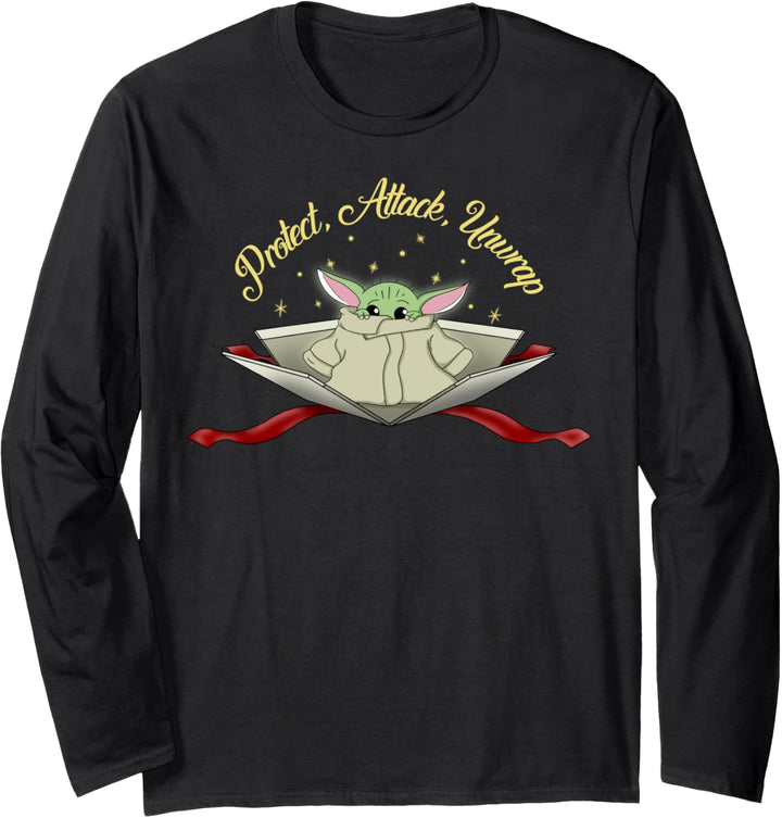 Star Wars The Mandalorian The Child Protect Attack Unwrap Langarmshirt