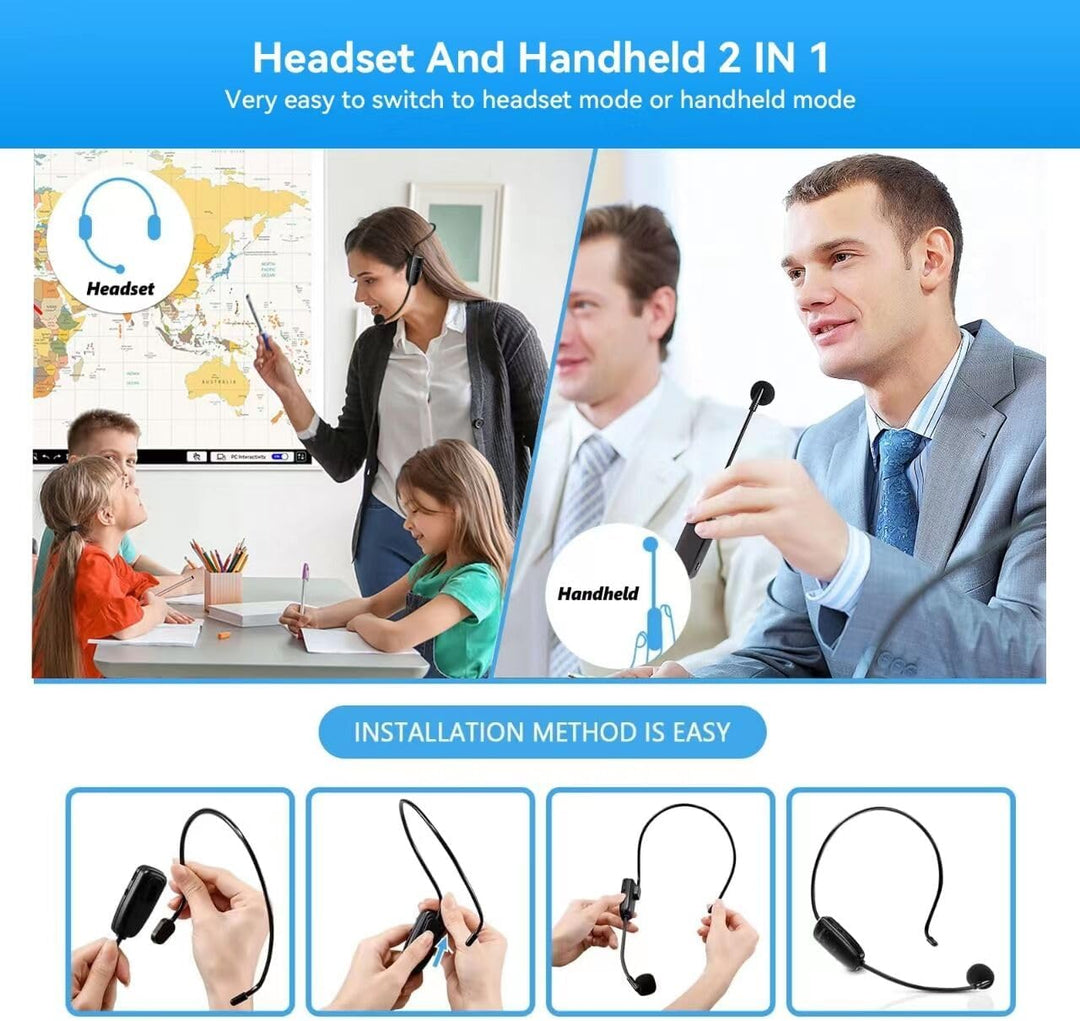 Kabelloses Mikrofonsystem für 2 Personen, HUACAM 2,4 G Dual Wireless Headset und Handheld 2-in-1, 48
