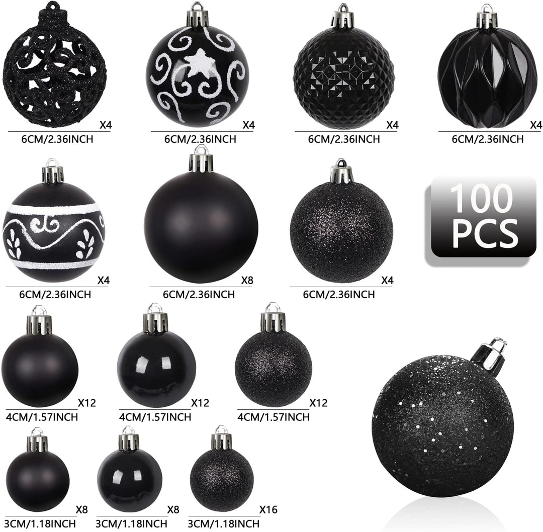 Ywlake Weihnachtskugel Ornamente Set für Weihnachtsbaum, 100-pcs Weihnachtsbaum Dekorationen Set Bru