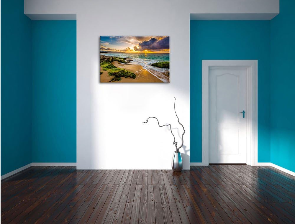 Sonnuntergang auf Hawaii, Format: 100x70 auf Leinwand, XXL riesige Bilder fertig gerahmt mit Keilrah