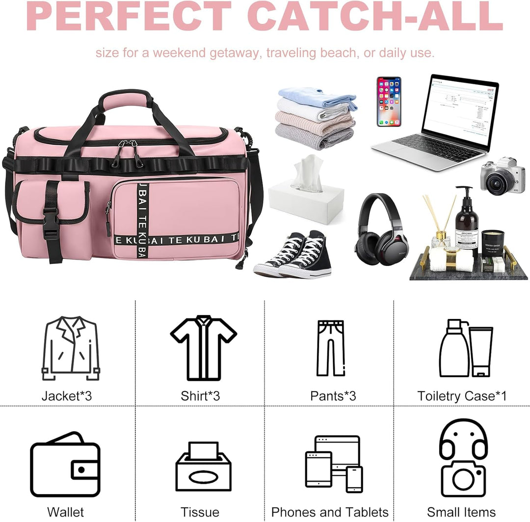 Sporttasche Reisetasche für Damen und Herren, Gross 65L Sporttaschen mit Schuhfach & Nassfach, Large