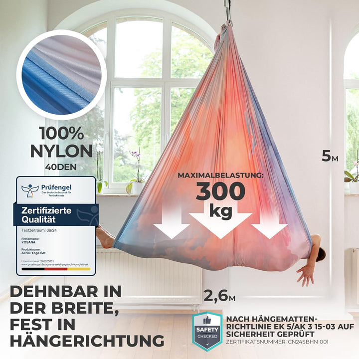 Yosana Hängematte | Komplettset inkl. Befestigung | TÜV geprüft | Nylon Tuch 5m x 2,6m Bunte Wolken