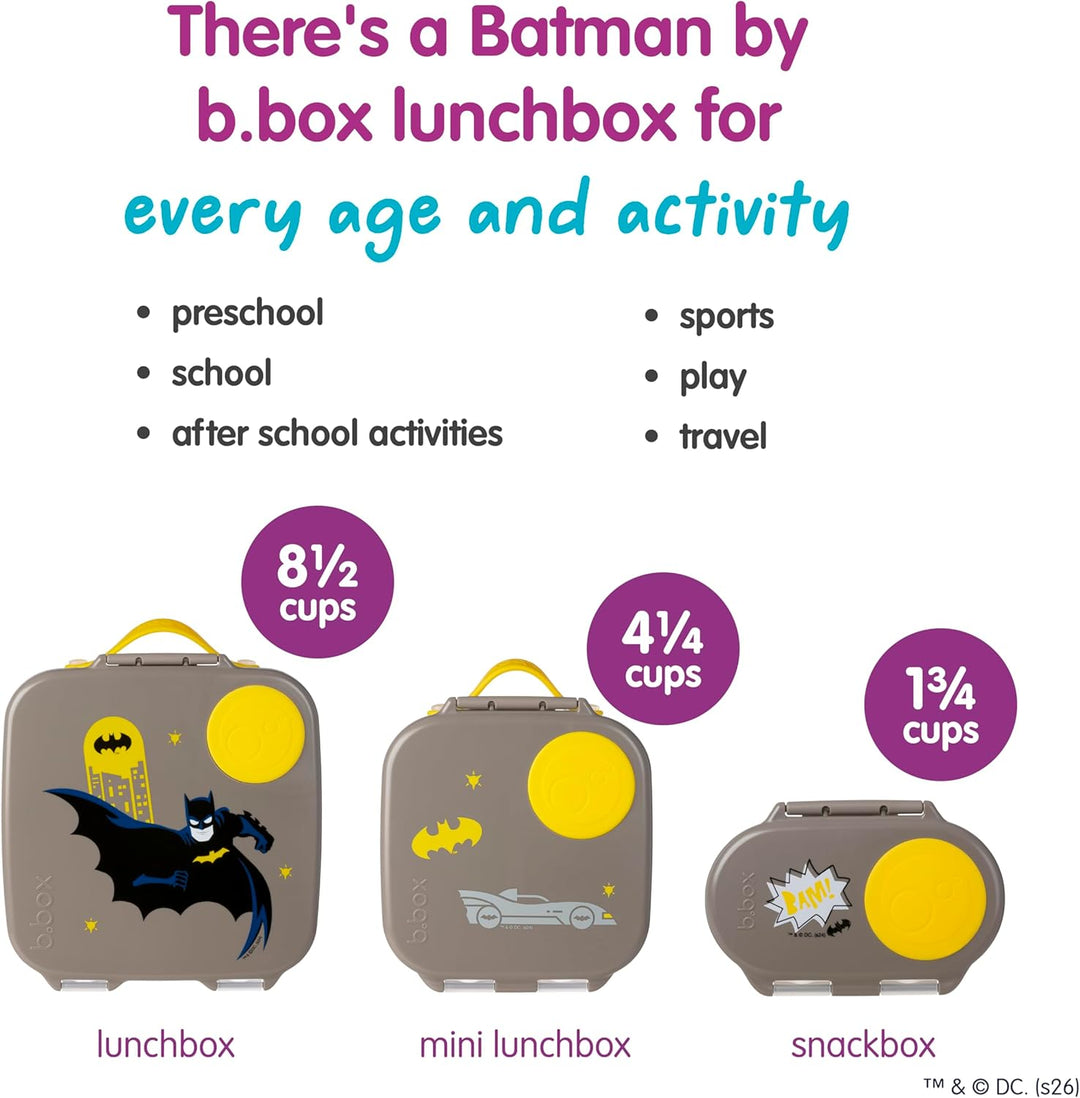b.box Batman Mini Brotdose | Bento-Box mit 3 Fächern (2 auslaufsicher) | Ideal für Kleinkinder, Kind