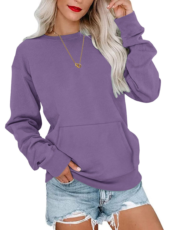 WNEEDU Damen Langarmshirts Lässige Sweatshirts mit Taschen Lila M, Lila M