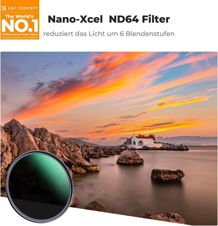 K&F Concept Nano-X Serie ND64 Filter(6 Blendenstufen) 82MM Slim Fester Graufilter, ND64
