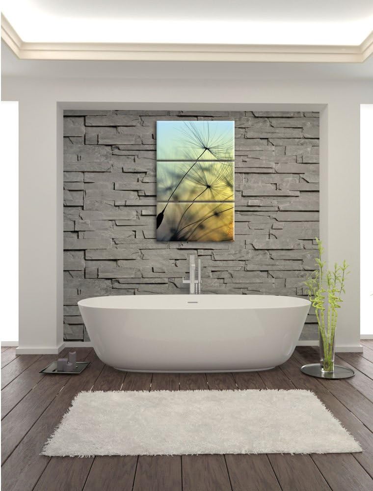Pixxprint Pusteblumen mit Tautropfen als Leinwandbild/Grösse: 3 Teilig (120x80) cm/Wandbild/Kunstdru