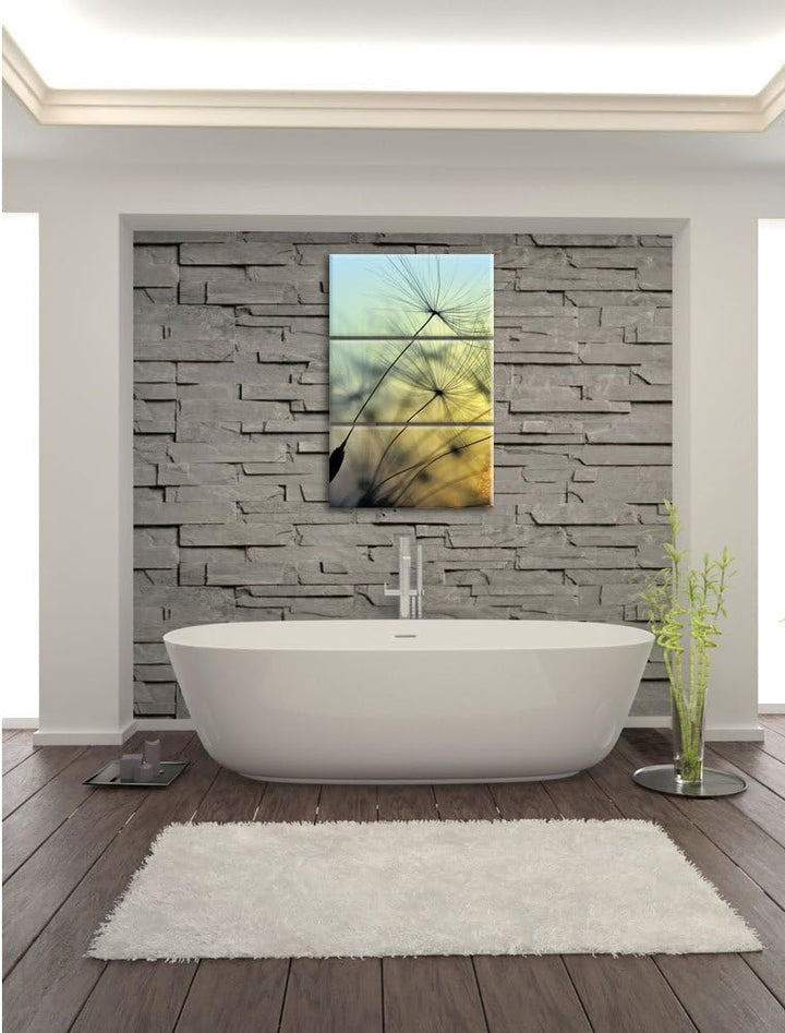 Pixxprint Pusteblumen mit Tautropfen als Leinwandbild/Grösse: 3 Teilig (120x80) cm/Wandbild/Kunstdru