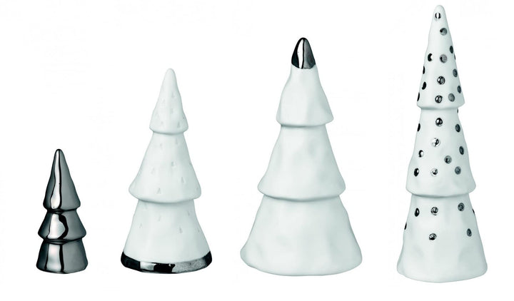 Räder 88683 Winterzeit - Weihnachtswald - Dekotannen - 4 er Set - Porzellan - weiss/Silber