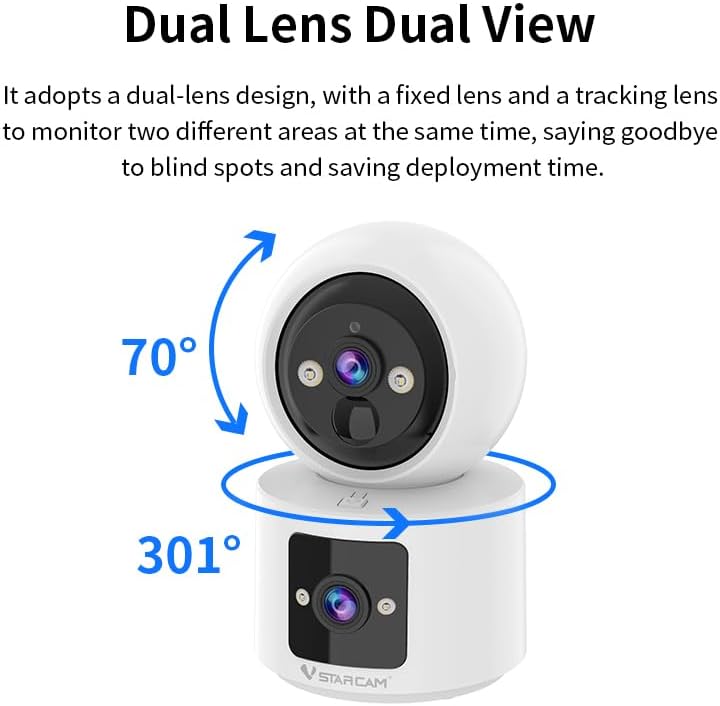VSTARCAM Innen-Überwachungskamera mit Dual-Lens 128 GB Micro SD Karte, EIN TIPP Anruf, PIR Bewegungs