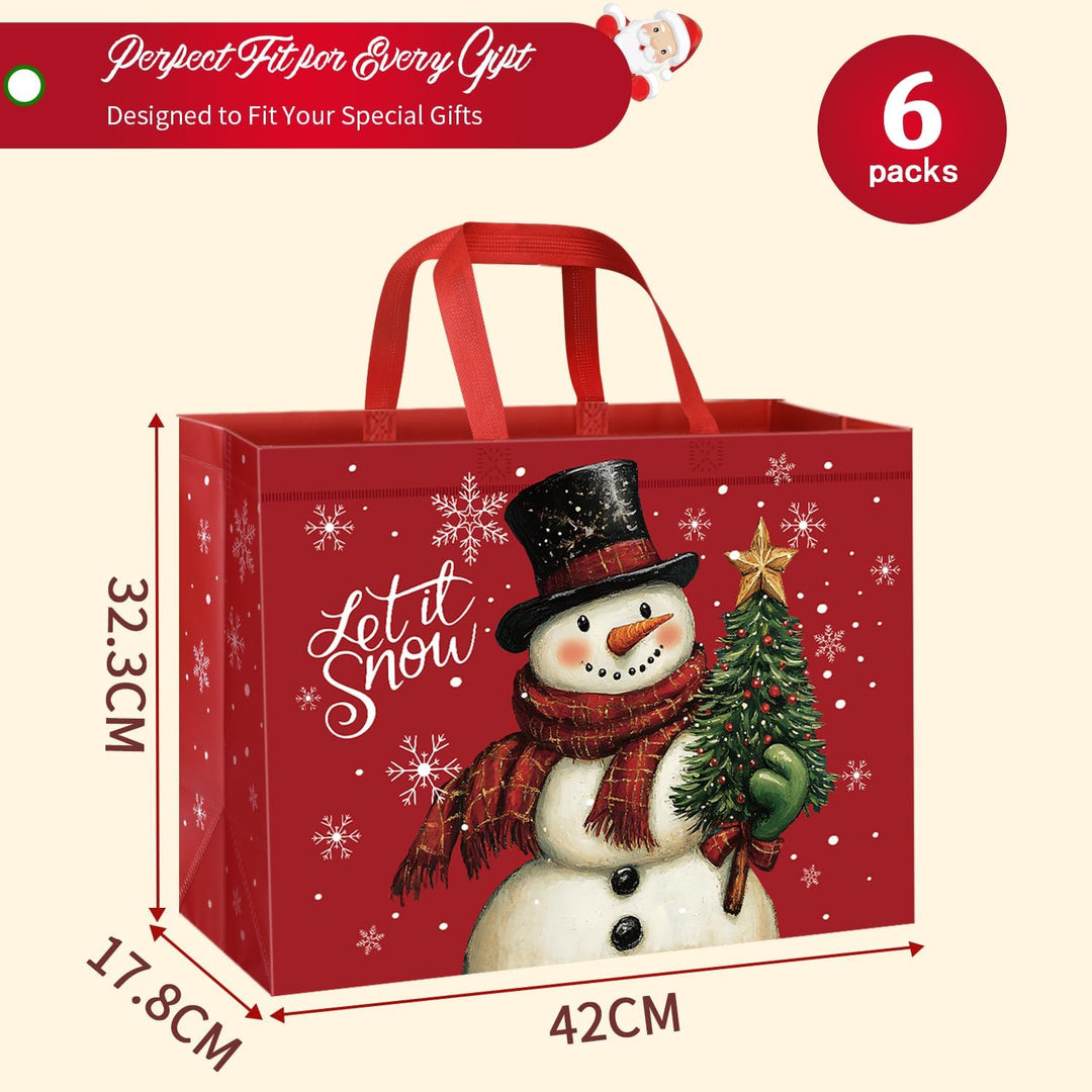 DECHISY 6 Stück Weihnachtstüten Gross, Geschenktüten Weihnachten mit Griffen, Non Woven Weihnachtsge