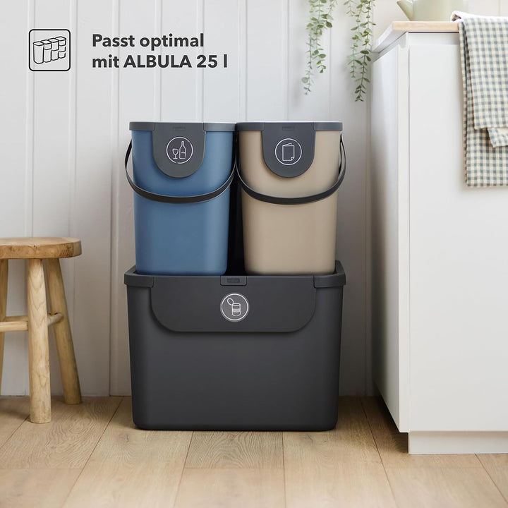 Rotho Albula 3er-Set Mülltrennungssystem 55l für die Küche, Kunststoff (PP) BPA-frei, 55l (52.3 x 40