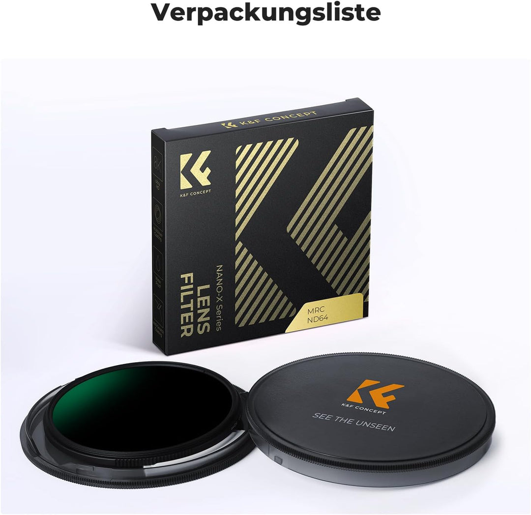 K&F Concept Nano-X Serie ND64 Filter(6 Blendenstufen) 82MM Slim Fester Graufilter, ND64