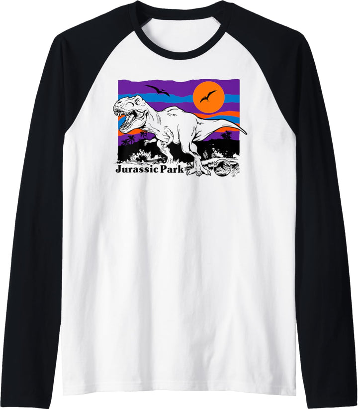 Jurassic Park T-Rex Multi-color Sunset Portrait Raglan