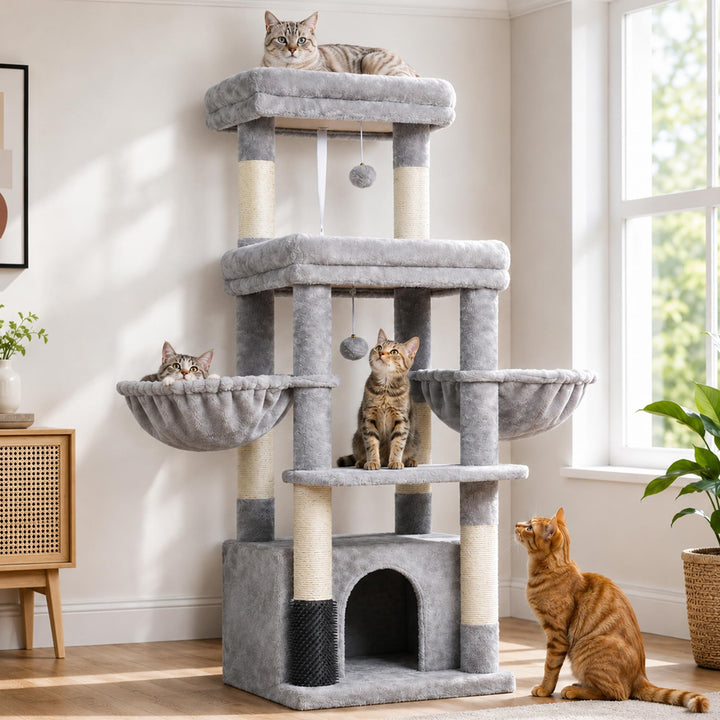 Hey-brother Kratzbaum, Katzenbaum für Grosskatze und Maine-Coon-Katzen, mehrstöckiger Stabil Katzenk