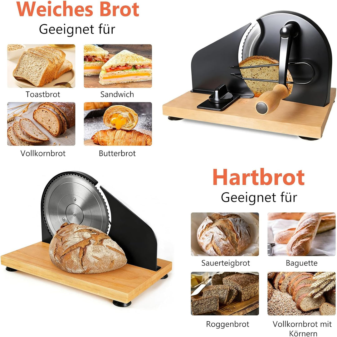 Manuelle Brotschneidemaschine mit Handkurbel | Scheibendicke stufenlos wählbar 1–20 mm | Edelstahlkl