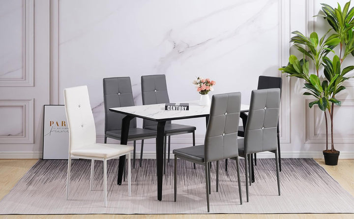 Albatros Esszimmerstühle 6er Set Diamond, Weiss - Edler Diamant-Look, Kunstleder-Bezug, bequemer Pol
