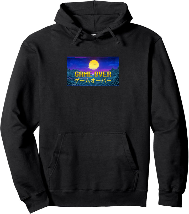 Japanese Vaporwave Game Over Text Aesthetic Pullover Hoodie