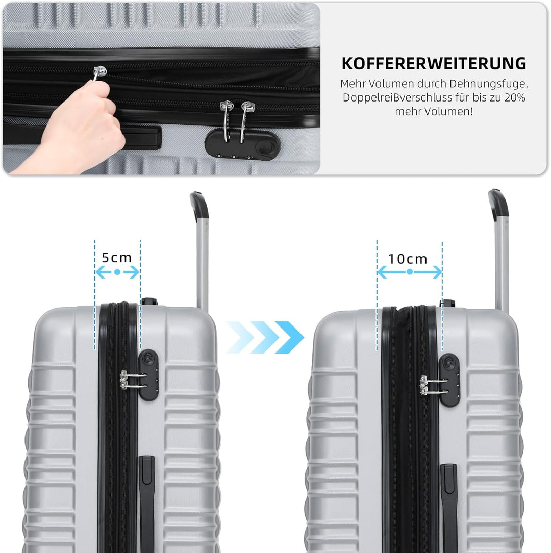 BEIBYE Reisekoffer 2088 Hartschalekoffer Gepäck Koffer Trolley Grösse XL in 14 Farben (Silver) Silve