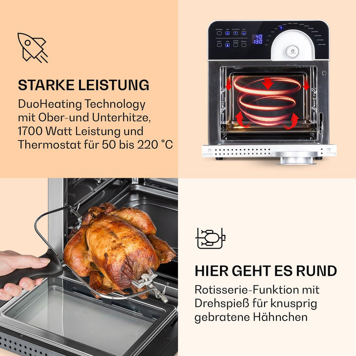 Klarstein AeroVital Cube Chef Heissluftfritteuse - 1700 W Heissluftfriteuse, Airfryer mit Touchscree