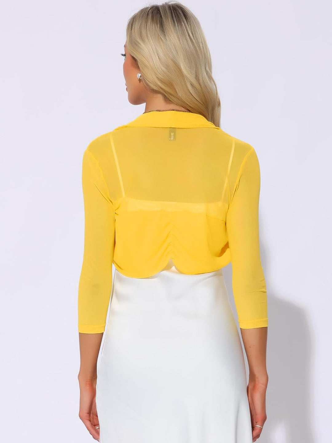 Allegra K Damen Bolero Festlich 3/4 Ärmel Rüschen Mesh Durchsichtig Crop Strickjacke Shrug Boleros X