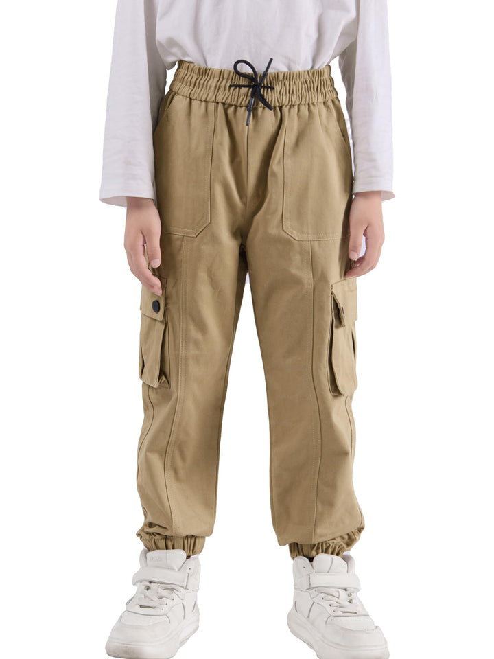 Kinder Cargo Hose mit elastischem Bund Funktionshose Jungen Jogginghose Outdoor 140 Khaki, 140 Khaki