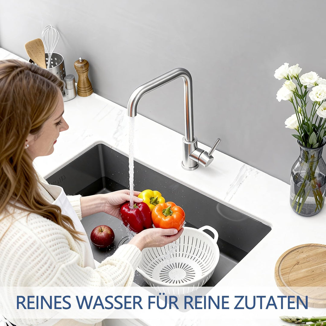 GENBONS Wasserhahn Küche, Küchenarmatur aus Edelstahl, 360° drehbarer L-förmiger Einhebelmischer, Ei
