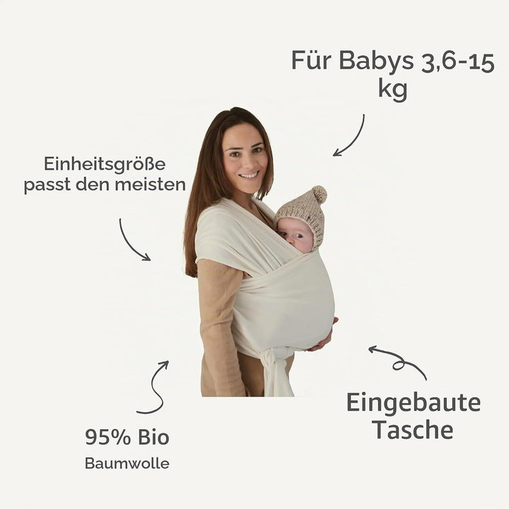 Mushie Tragetuch für Neugeborene &amp; Babys | 100% Bio-Baumwolle | Mit einer integrierten Tasche | von