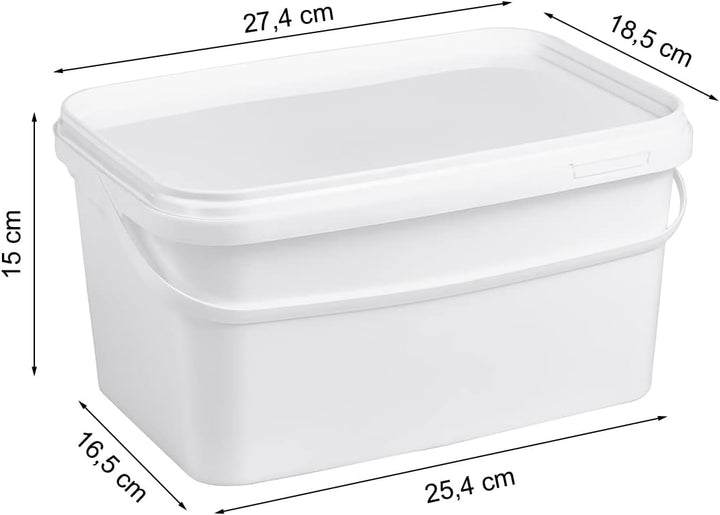 Nipter Eimer mit Deckel 5l, Eimer 5,8l rechteckig, Plastikeimer weiss, stapelbar, 15 Stück 5L - 15 S