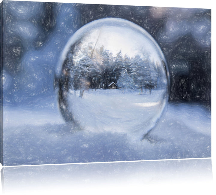 Pixxprint Eiskugel Winterlandschaft als Leinwandbild/Grösse: 100x70 cm/Wandbild/Kunstdruck/fertig be