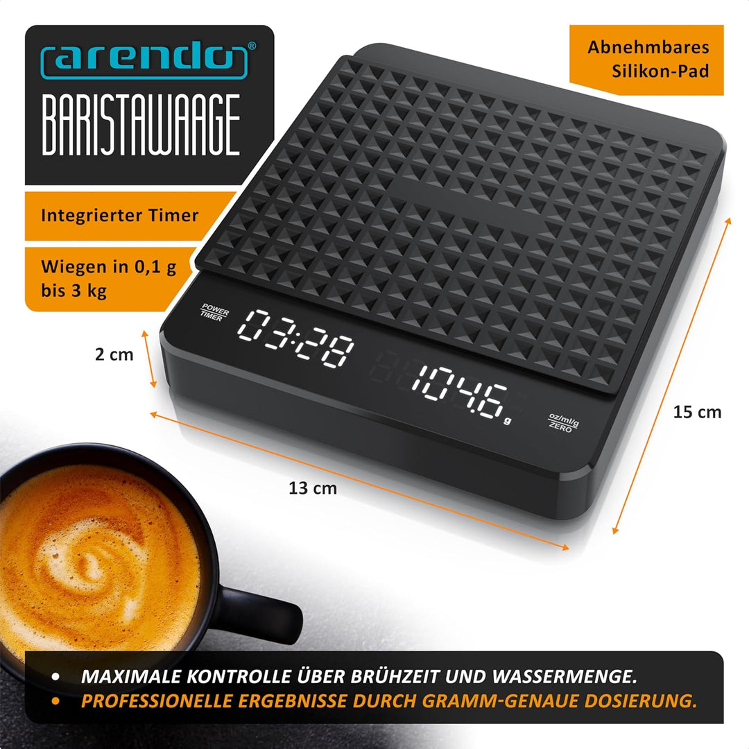 Arendo - Kaffeewaage – digitale Baristawaage – Feinwaage – bis zu 3 kg in 0,1 g genaue Auflösung – h