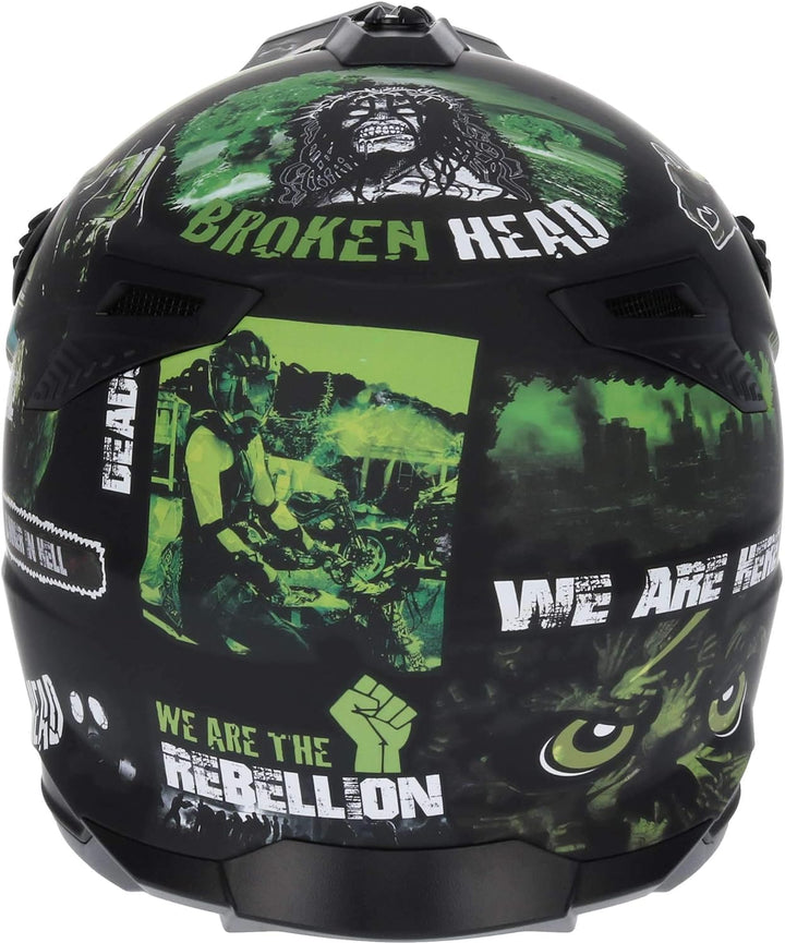 Broken Head Supermoto- &amp; Motocross-Helm Resolution Grün - Schwarz-Grün S (55-56 cm) Crosshelm, S (55