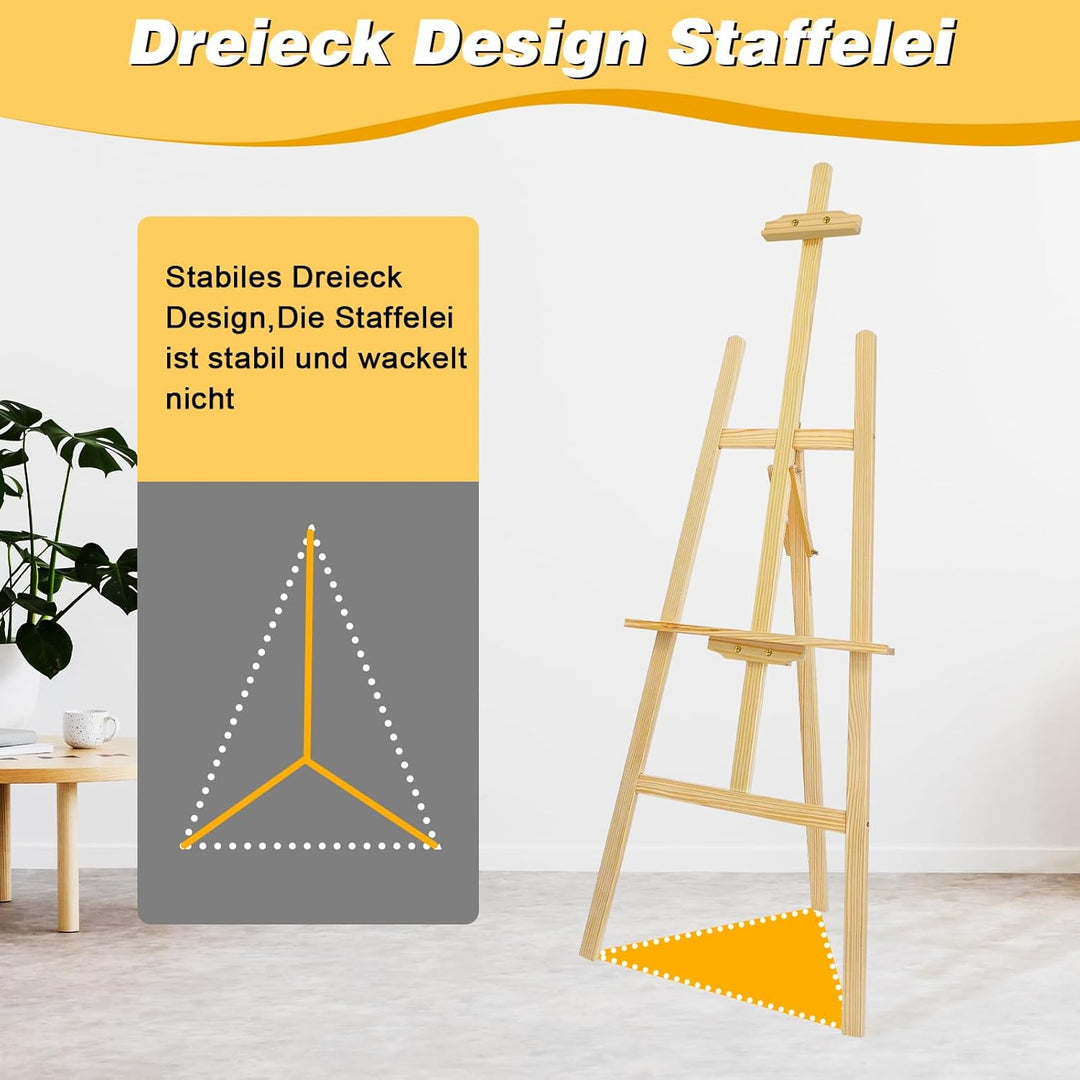 Grosse Holzstaffelei – 1,5 Meter Höhe – Professionelle Malstaffele für Künstler, Atelier, Studio ode