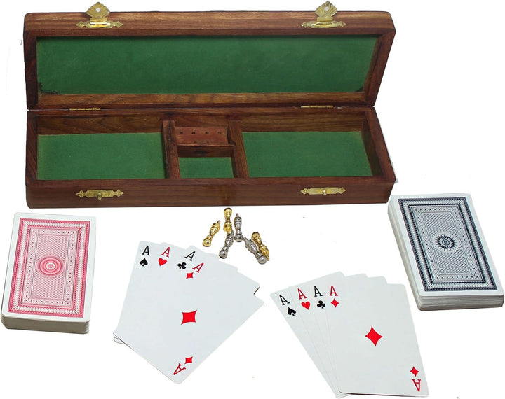 Weihnachtsgeschenke 2 Strecke hölzernen Cribbage Board und Stifte-Set mit 2 Decks Spielkarten