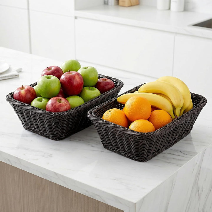 FUNSUEI 4 Stück 30 x 20 x 10 cm Brotkorb Kunststoff, Brotkörbchen Plastik Rechteckig, Rattan Korb Br