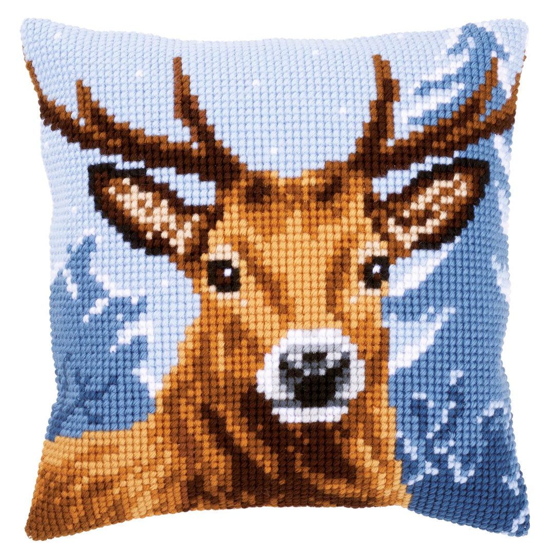 Vervaco Kreuzstichkissen Hirsch Kreuzstichpackung, Stramin, Weiss, 40 x 40 x 0,3 cm
