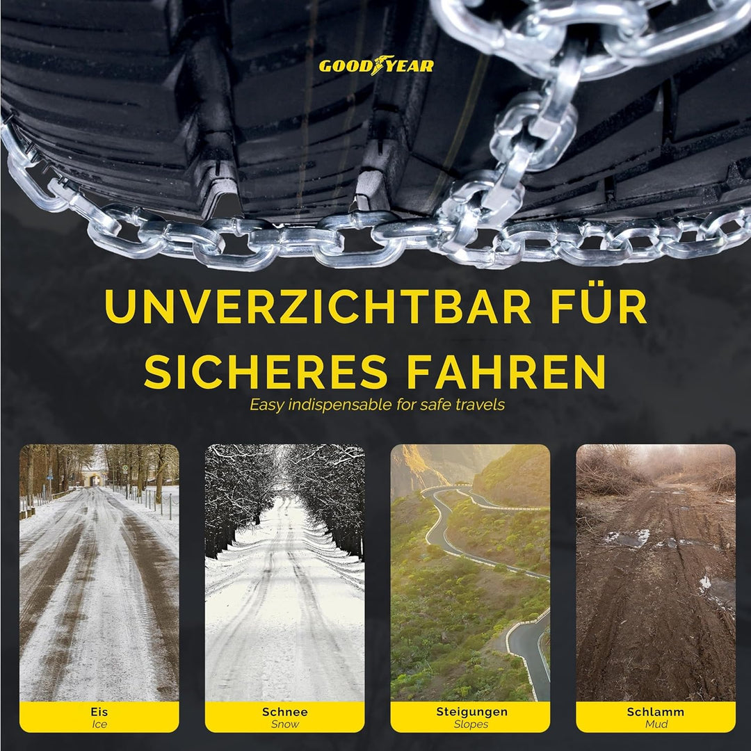Goodyear 77932 Schneeketten 12 mm für SUV, Lieferwagen und Wohnmobil mit Selbstspannsystem, Grösse 2