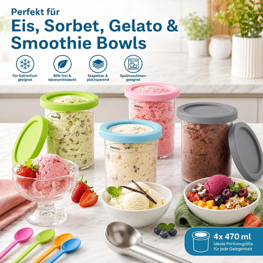 DULCE DOM Eiscremebehälter Set kompatibel mit Ninja Creami NC300 NC301 NC299AMZ CN305A CN301CO, 16 o