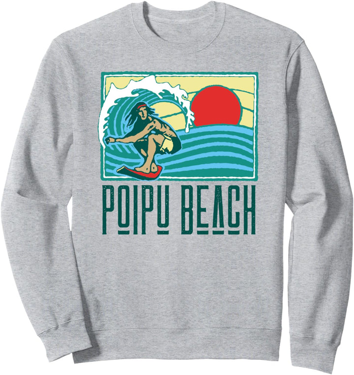Poipu Beach Hawaii Vintage Surfer & Wave Retro Graphic Sweatshirt