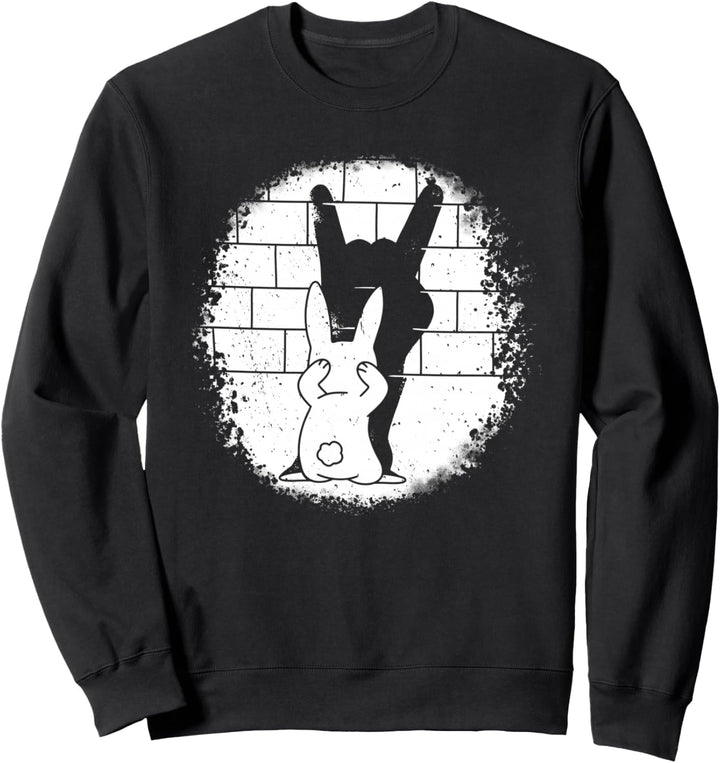 Hasenpuppe Shadow Rock auf Heavy Metal Teufelshörner Musik Sweatshirt