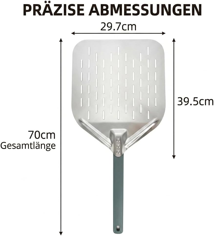 Pizzaschieber 40 * 30cm 12 Zoll Aluminium Pizzaschieber perfekter Grösse und perforiertem Design für