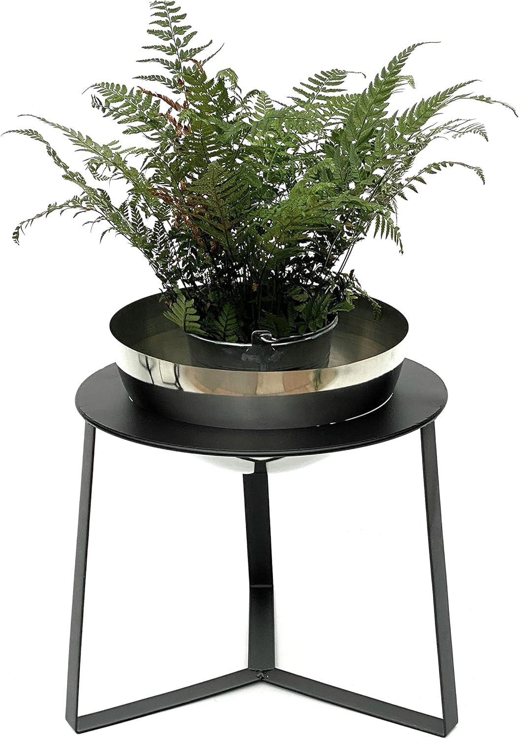 DanDiBo Blumenhocker Metall mit Topf Schwarz Silber 34 cm Blumenständer 96091 L Blumensäule Modern P