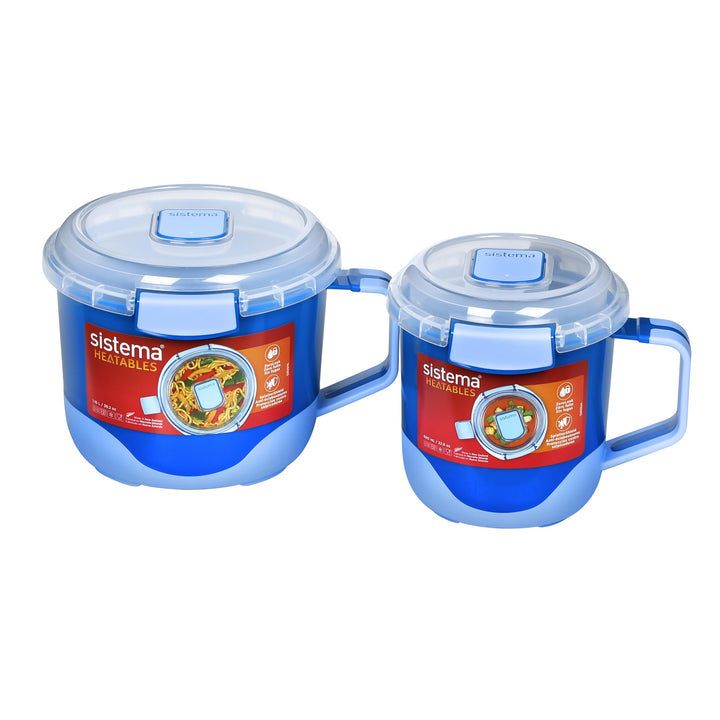 Sistema Heatables Microwave Soup Mug & Noodle Mug | 660ml & 1.15L | Leakproof Meal Prep Containers w