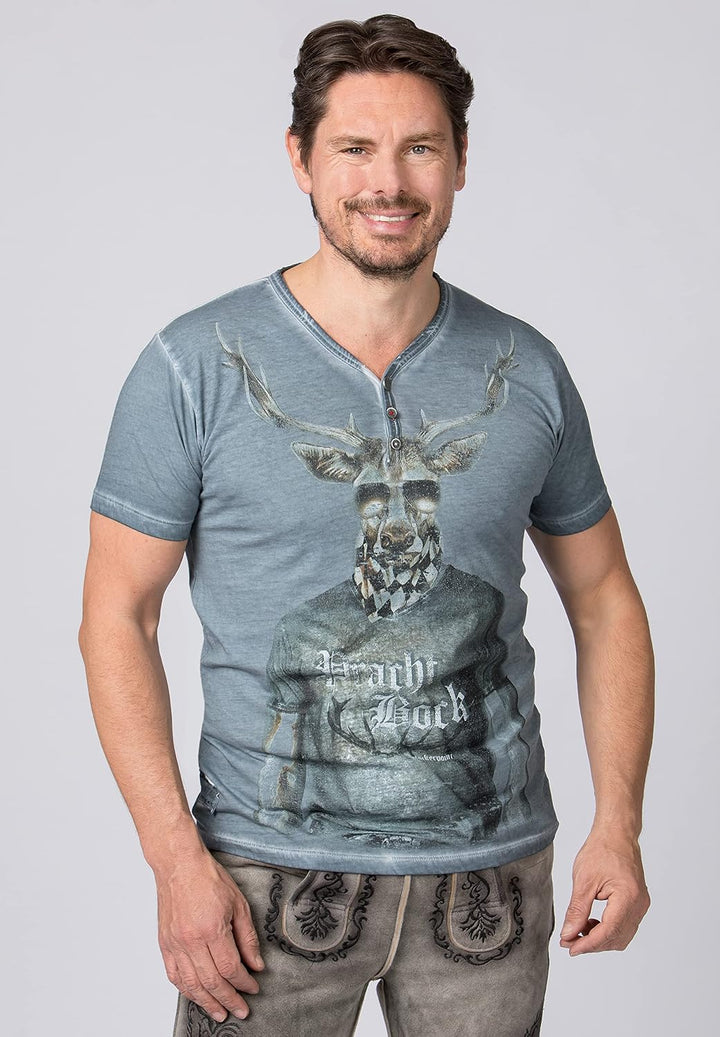 Stockerpoint Herren Prachtbock Trachtenshirt, Rauchblau