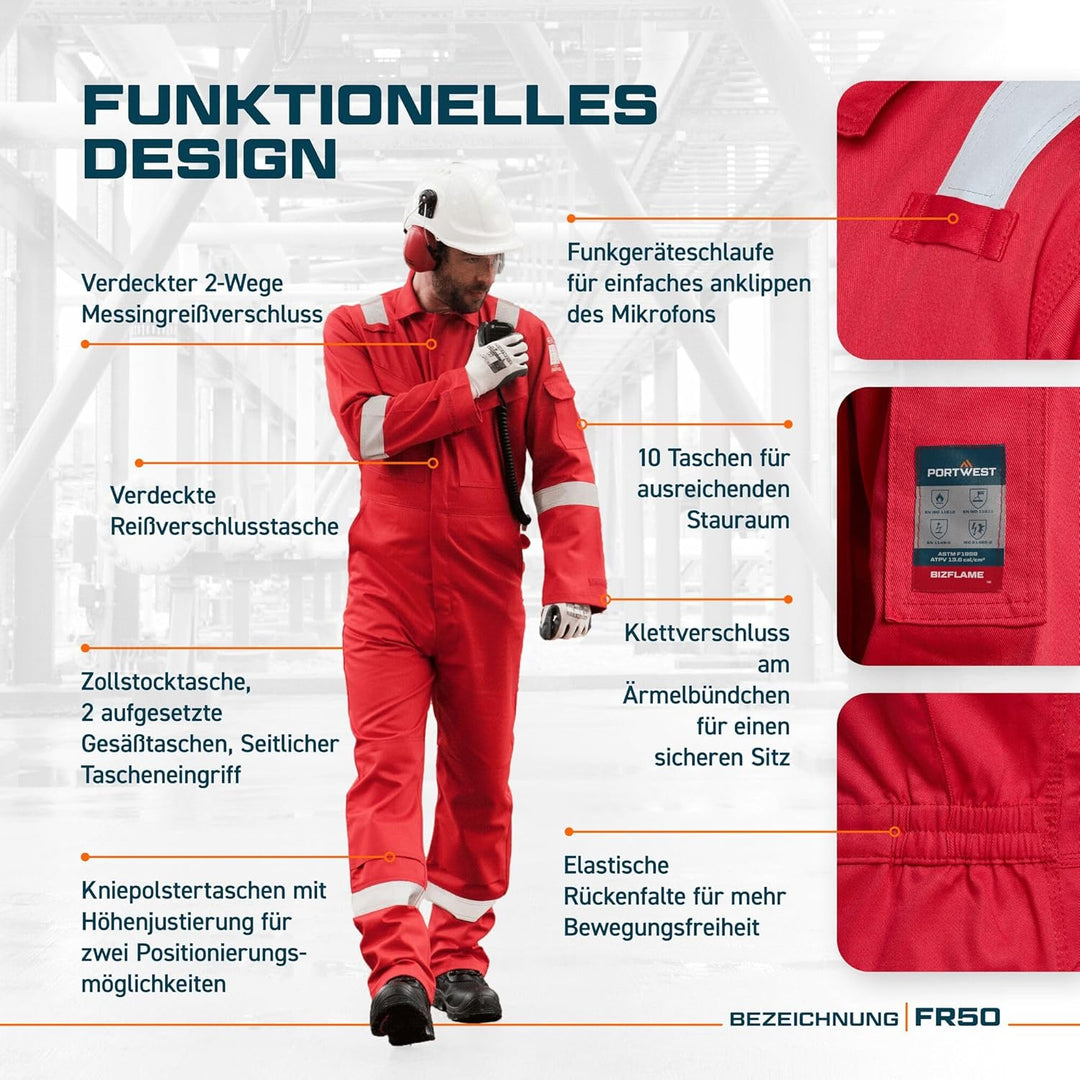 Portwest FR50 Herren Reflektierende Flammenbeständige FR-Antistatische Overallbogen-Beweis-Overalls