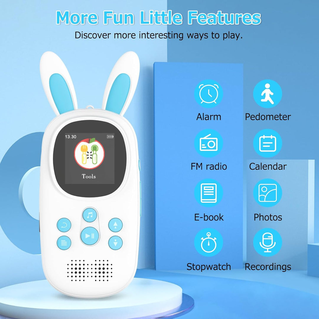 16GB Bluetooth MP3 Player Kinder, Niedlicher Hase Kinder Musik MP3 Player mit Kopfhörer & Lautsprech
