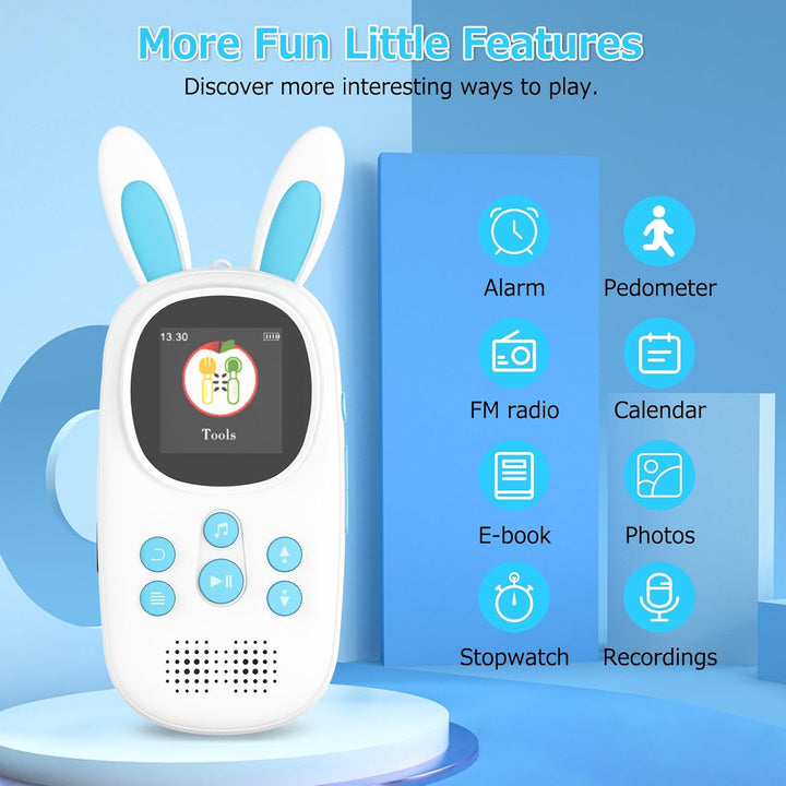 16GB Bluetooth MP3 Player Kinder, Niedlicher Hase Kinder Musik MP3 Player mit Kopfhörer & Lautsprech