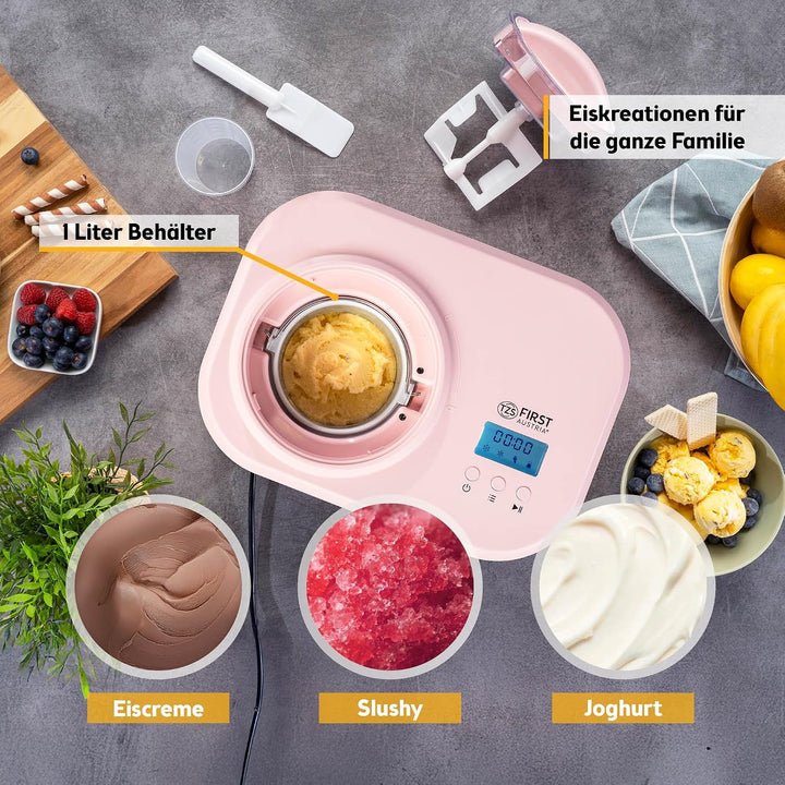TZS First Austria - Eismaschine 1L mit Kompressor 3 in 1 - Ice Cream Maker 100W selbstkühlend für Fr