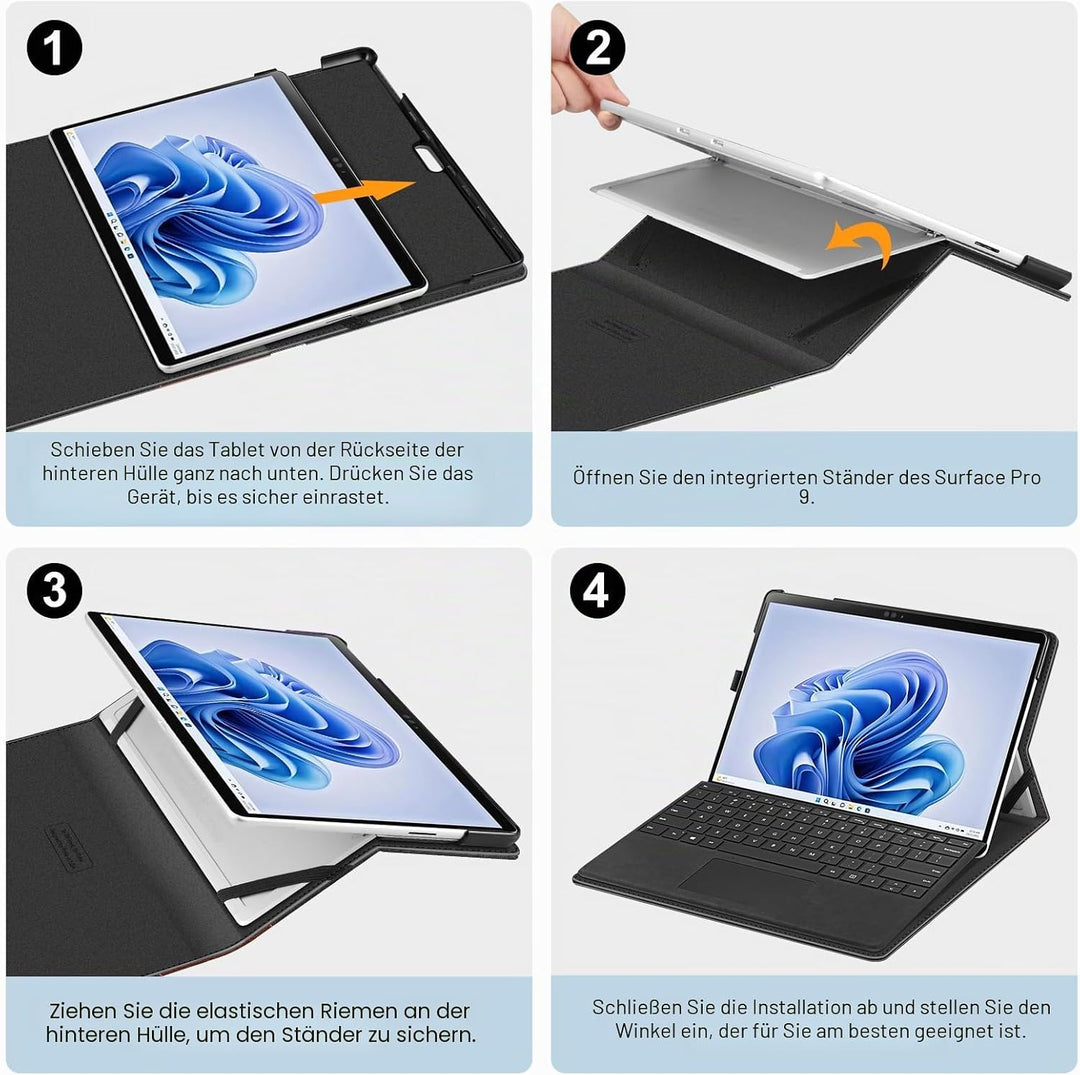 Fintie Schutzhülle für Microsoft Surface Pro 11/10/9, 13 Zoll (33 cm), viele Blickwinkel, Portfolio,